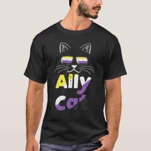 Ally Cat Zonnebril Nonbinary Non Binair Enby Vlag T-shirt