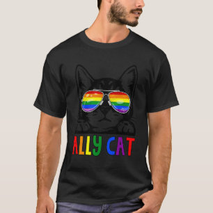 Ally Kat Lgbt Zonnebril Regenboog Pride Vlag T-shirt