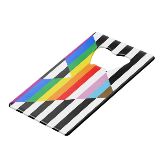 Ally Progress Pride Vlag Kredietkaart Flessenopener (Voorkant Gekanteld)