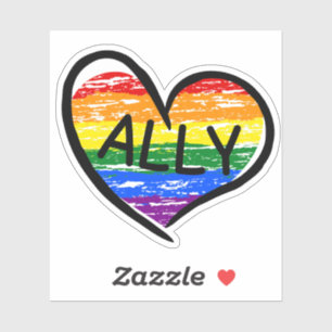 Ally voor LGBTQ+ Hand Getekend Hart Sticker