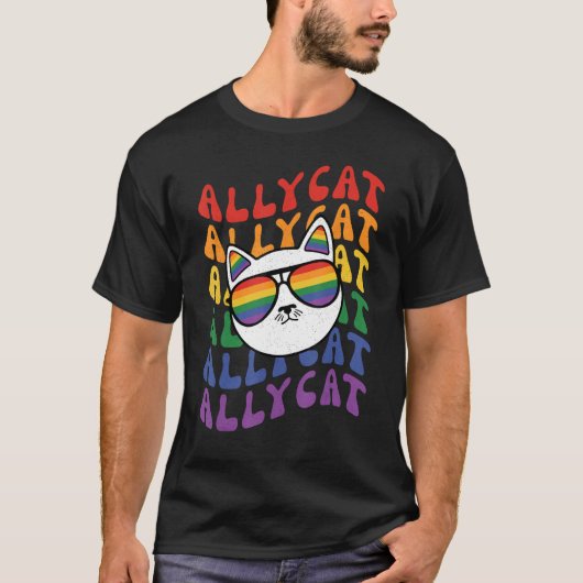 AllyCat Ally Cat Gay Pride Rainbow Sunglasses LGB T-shirt (Voorkant)