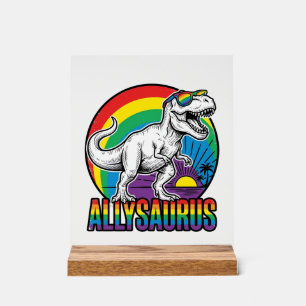 Allysaurus Regenboog Dinosaurus Vintage T-Shirt On Acryl Bord