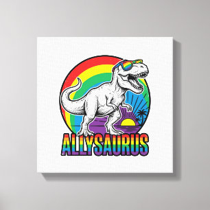 Allysaurus Regenboog Dinosaurus Vintage T-Shirt On Canvas Afdruk