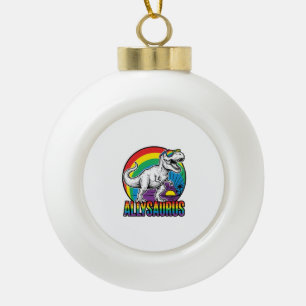 Allysaurus Regenboog Dinosaurus Vintage T-Shirt On Keramische Bal Ornament