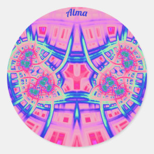 ALMA ~ Pink Blue en Green BRIGHT FUN! ~ Klassiek Ronde Sticker