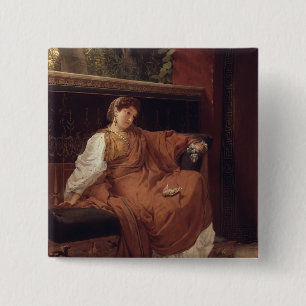 Alma-Tadema   Lesbia die over een Sparrow rijdt Vierkante Button 5,1 Cm