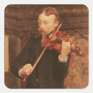Alma-Tadema   Maurice Sons die het Violin spelen Vierkante Sticker