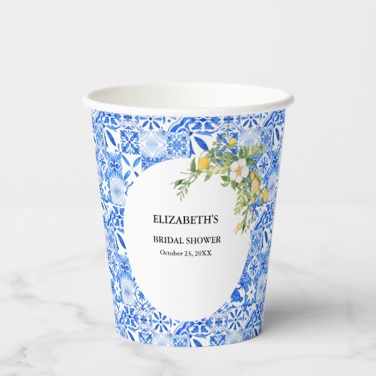 ALmafie Coast Mediterraans Citroen Tegels Bruiloft Papieren Bekers (Achterkant)