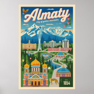 Almaty Kazachstan Retro Reisposter Kunst Poster
