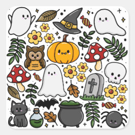 Almofada com estampa fofa de Halloween Vierkante Sticker