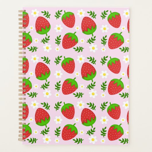 Almofada fofa design contínuo morangos fundo rosa (Devant)