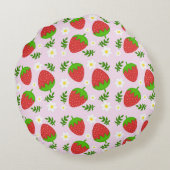 Almofada fofa design contínuo morangos fundo rosa rond kussen (Achterkant)