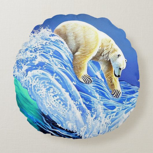 Almofada Image: Polar bear in the sea. Rond Kussen (Voorkant)