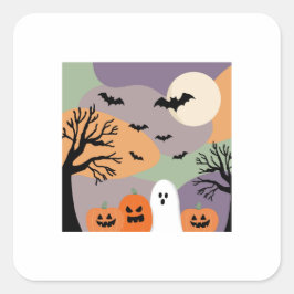 Almofada noite de halloween abóboras e fantasmas vierkante sticker