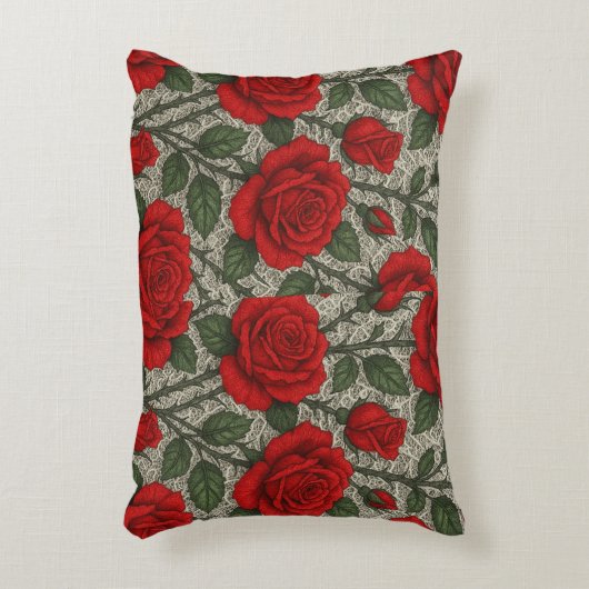 Almofada  Rosas Vermelhas sobre Renda Branca artes Accent Kussen (Voorkant(Verticaal))