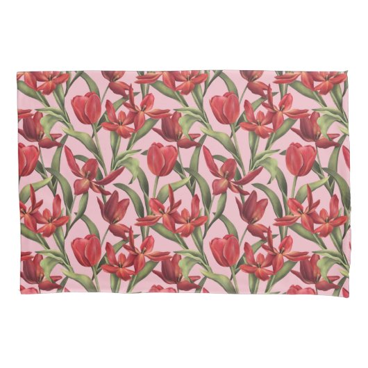 Almond Blossom achtergrond met Red Tulips Kussensloop (Voorkant)