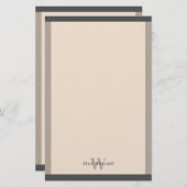 Almond Warm Grey Borders Monogrammed Briefpapier (Voorkant / Achterkant)
