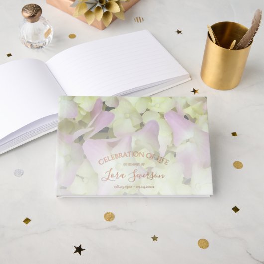 Almost Pink Hydrangea Celebration of Life Memorial Gastenboek (Voorkant open)