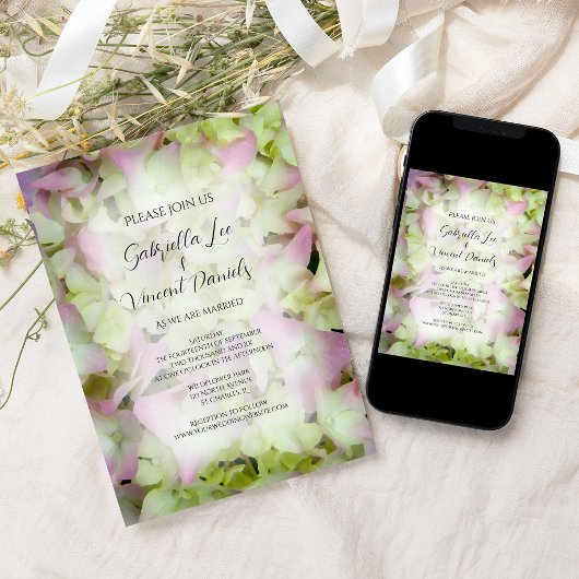 Almost Pink Hydrangea Wedding Kaart