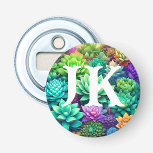 Aloë Vera en vetplanten Collage Monogrammed Button Flesopener