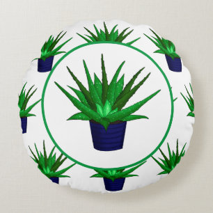 Aloe Vera Hand-getrokken Plant Rond Kussen