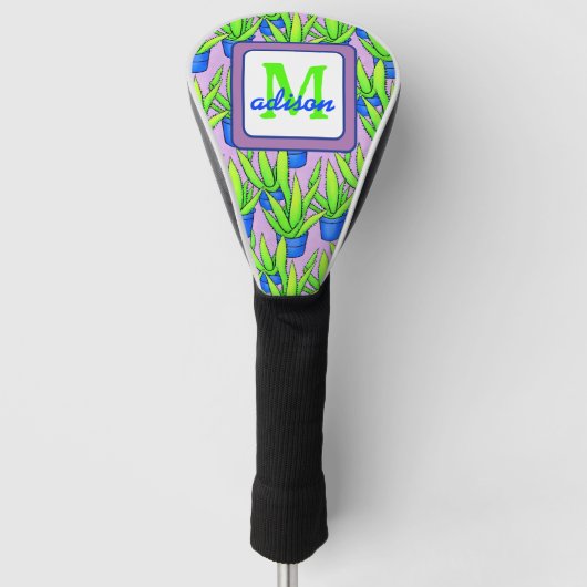 Aloë Vera Planten Patroon Monogram Golfheadcover (Voorkant)