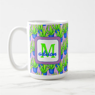 Aloë Vera Planten Patroon Monogram Koffiemok