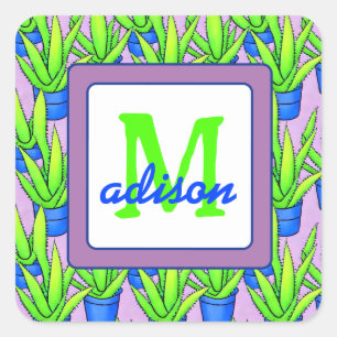 Aloë Vera Planten Patroon Monogram Vierkante Sticker