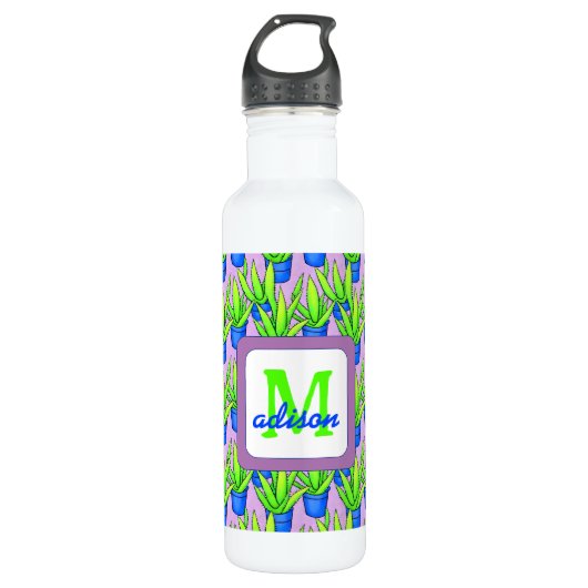 Aloë Vera Planten Patroon Monogram Waterfles (Voorkant)