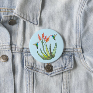 Aloe Vera Succulent Flower Hummingbirds Watercolor Ronde Button 7,6 Cm