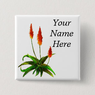 Aloe waterverf name tag vierkante button 5,1 cm