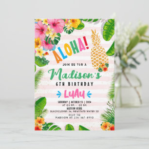 Aloha ananas 6e verjaardag feestuitnodiging kaart