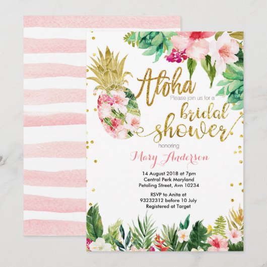 Aloha ananas Bridal Shower Kaart (Voorkant / Achterkant)