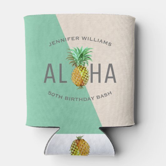 Aloha Ananas, Linnen Textuur 50e Verjaardags Bash Blikjeskoeler (Achterkant)