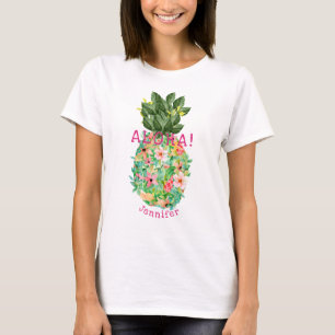 Aloha Ananas Tropisch Bloemmotief Persoonlijke Naa T-shirt