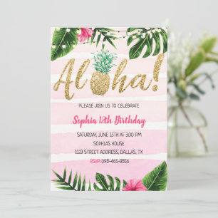 Aloha Anniversaire rose ananas Invitation