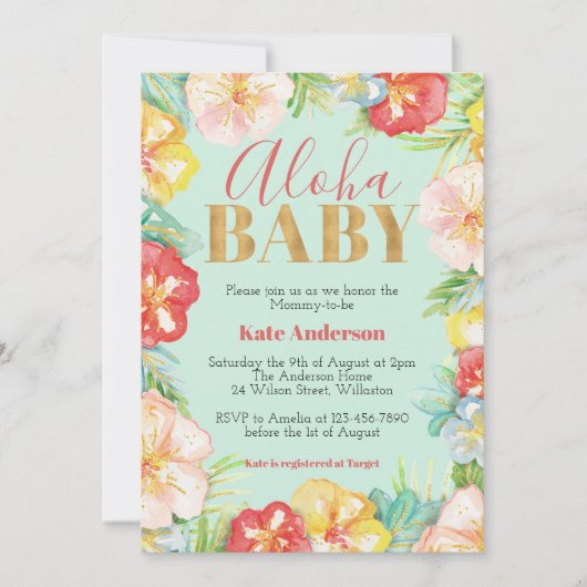 Aloha Baby Baby shower tropical Invitation (Devant)