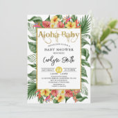 Aloha Baby Gold Baby shower Tropical Invitation (Debout devant)