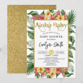 Aloha Baby Gold Baby shower Tropical Invitation (Devant / Derrière)