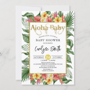 Aloha Baby Gold Tropical Baby shower Invitation Kaart