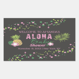 Aloha Baby Roze Ananas Tropisch Baby shower Rechthoekige Sticker