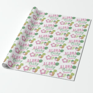 Aloha Baby Roze & Groen Tropisch Meisje Baby showe Cadeaupapier
