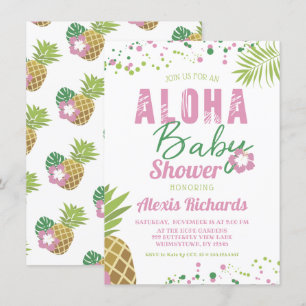 Aloha Baby Roze & Groen Tropisch Meisje Baby showe Kaart