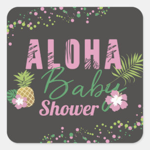Aloha Baby Roze & Groen Tropisch Meisje Baby showe Vierkante Sticker