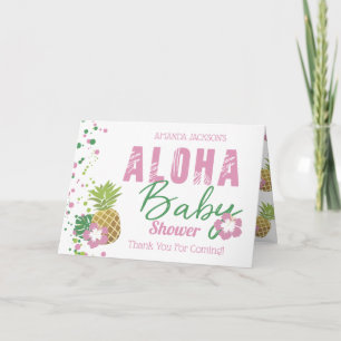 Aloha Baby Roze & Groen Tropische Ananas Foto Bedankkaart