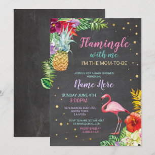 Aloha Baby shower Flamingo Chalk Luau Gold Uitnodi Kaart