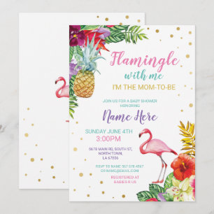 Aloha Baby shower Flamingo Girl Boy Gold Invite Kaart