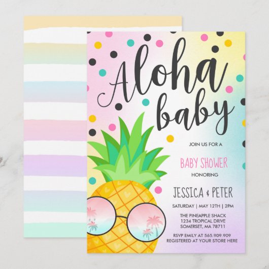 Aloha Baby shower Invitation Baby shower ananas (Devant / Derrière)