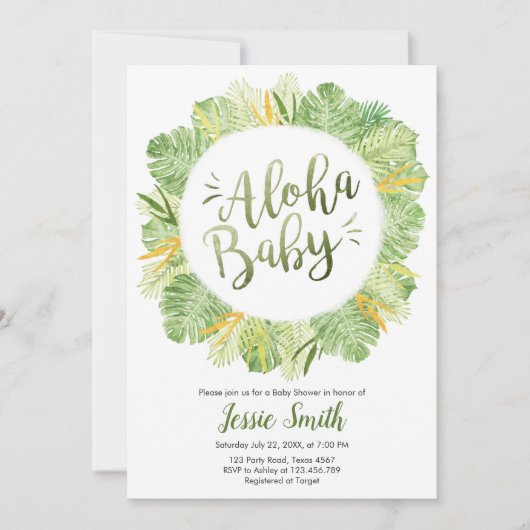 Aloha Baby shower Invitation Feuilles Tropical Ver (Devant)