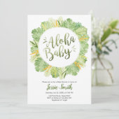 Aloha Baby shower Invitation Feuilles Tropical Ver (Debout devant)